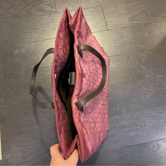 Authentic Gucci Pink/Brown GG Nylon Leather Princy Tote women handbag - Picture 5 of 11